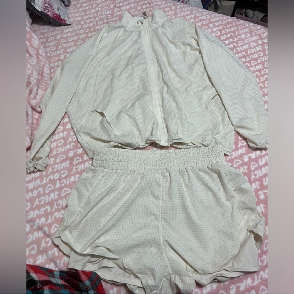 Mono B White Elastic Shorts and Zip Top Set